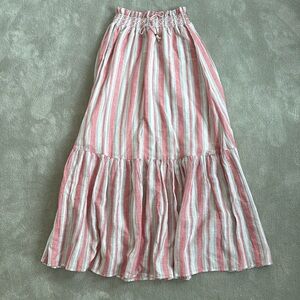 Kivari pink and white striped linen and cotton maxi skirt, size 4 fits like a 2.